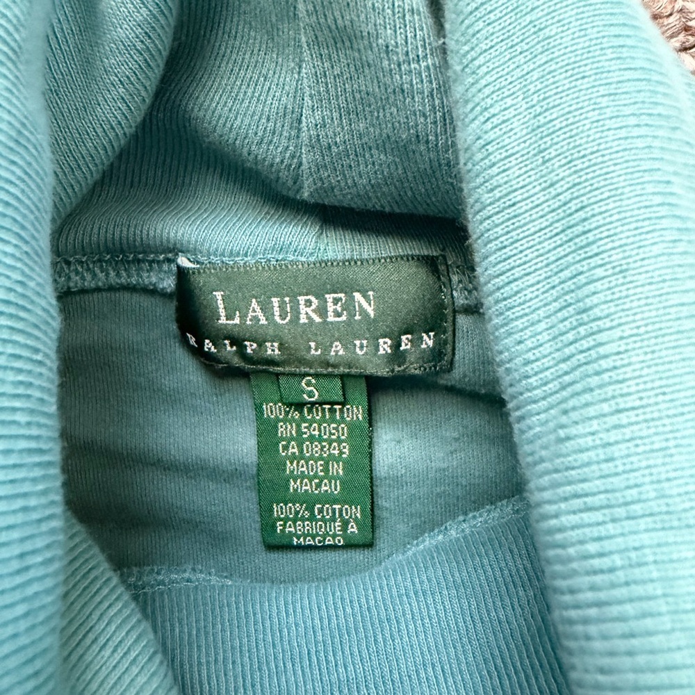 Lauren Ralph Lauren Teal Turtleneck Cotton Sweater Small bur fits oversized - Picture 8 of 8